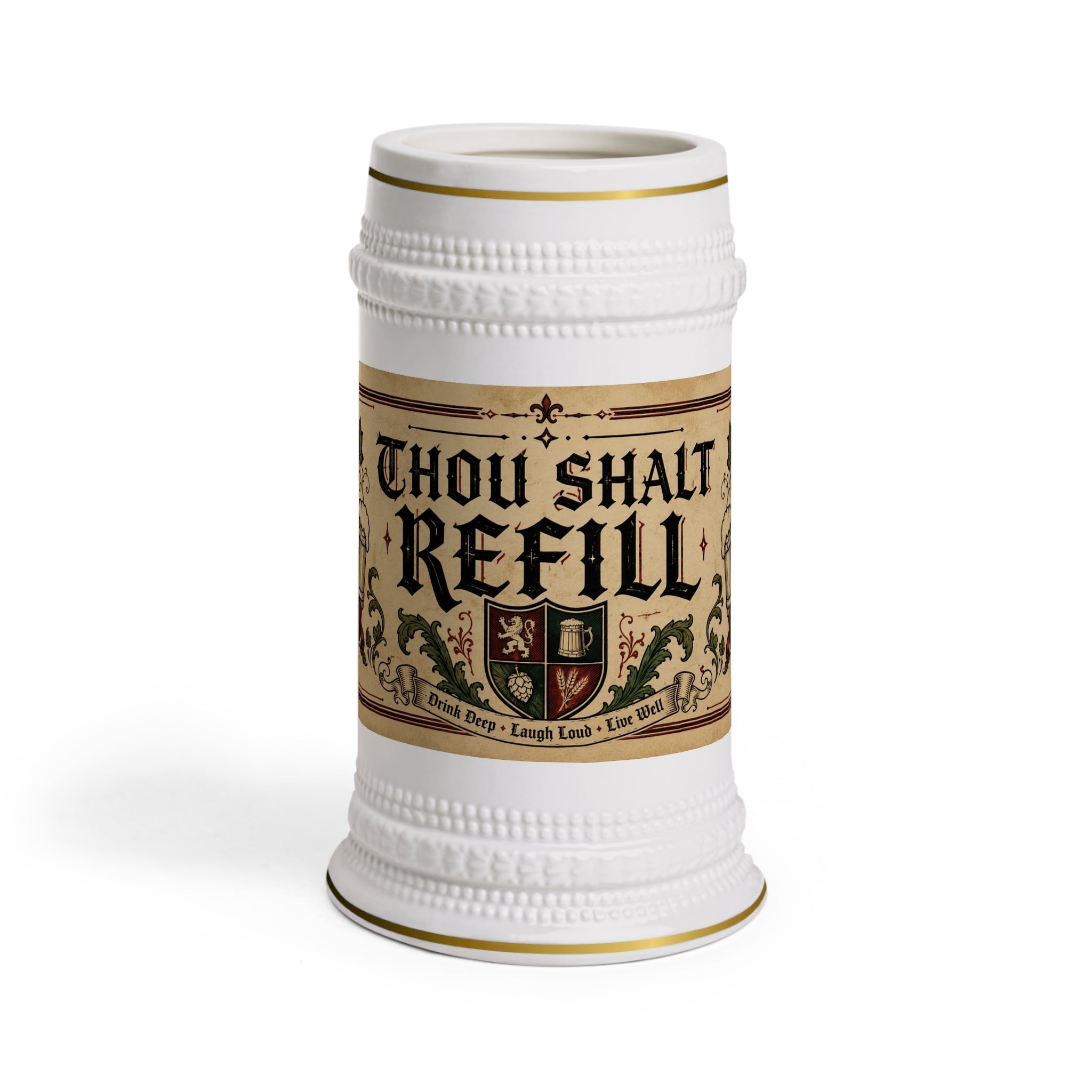 Thou Shalt Refill Medieval Tavern Stein Mug - 22oz Ceramic Beer Mug