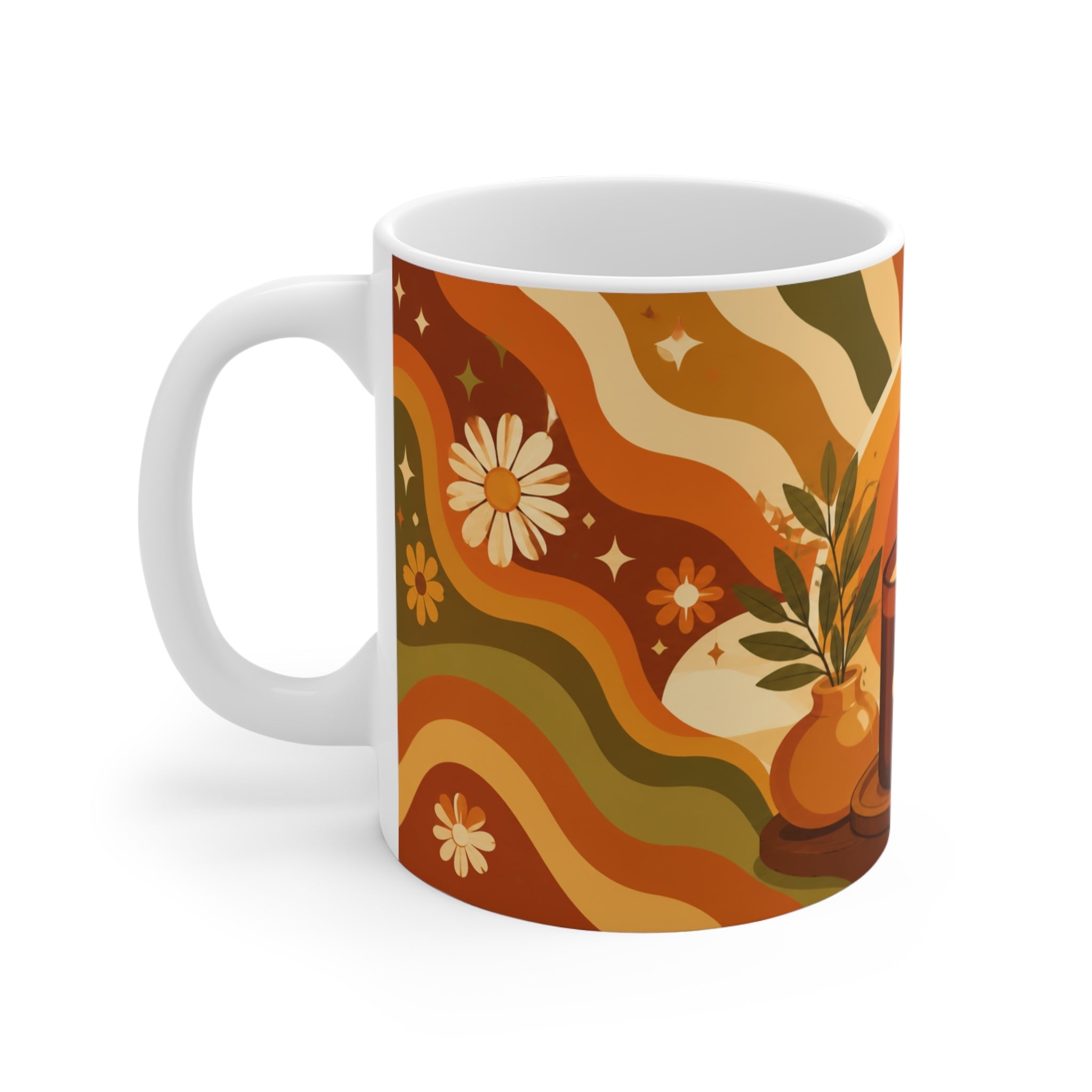 Golden Groovy Glow – Retro Aesthetic Ceramic Mug