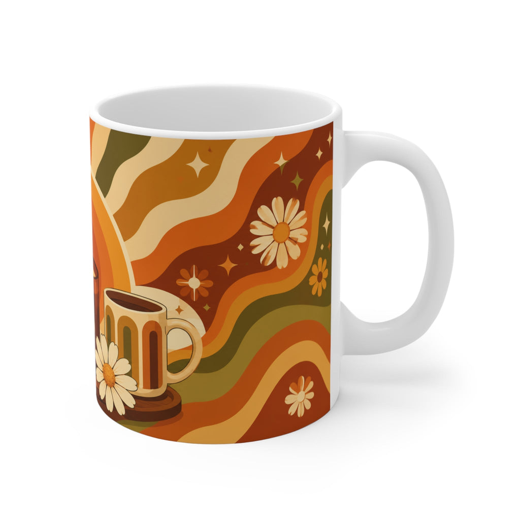 Golden Groovy Glow – Retro Aesthetic Ceramic Mug
