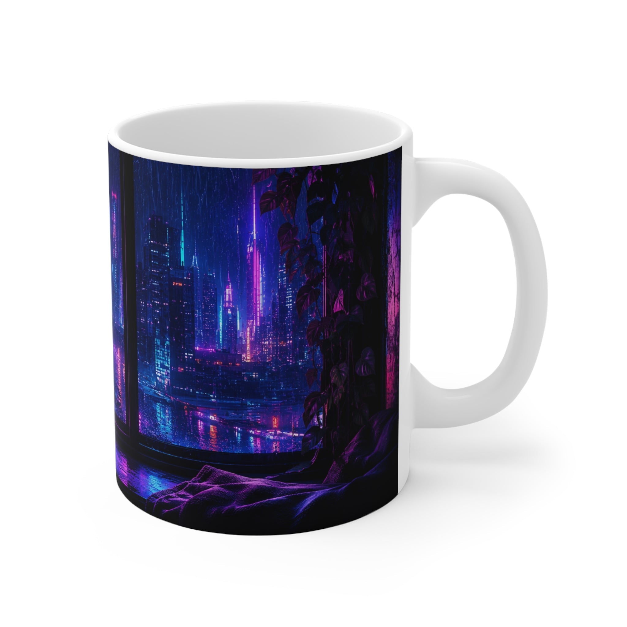 Neon Rain Retreat – Moody Aesthetic Ceramic Mug