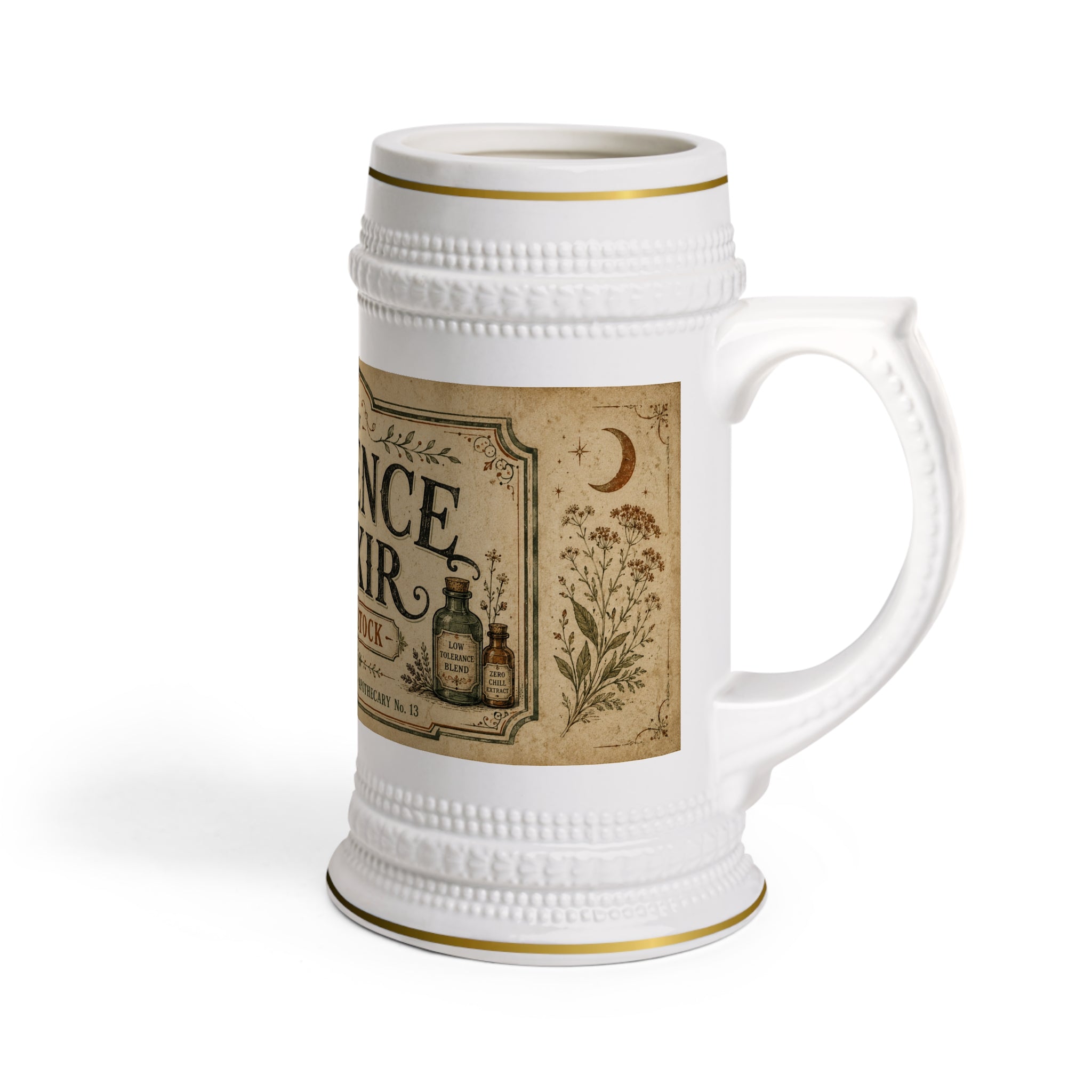 Patience Elixir Vintage Apothecary Stein Mug - 22oz Ceramic Beer Mug