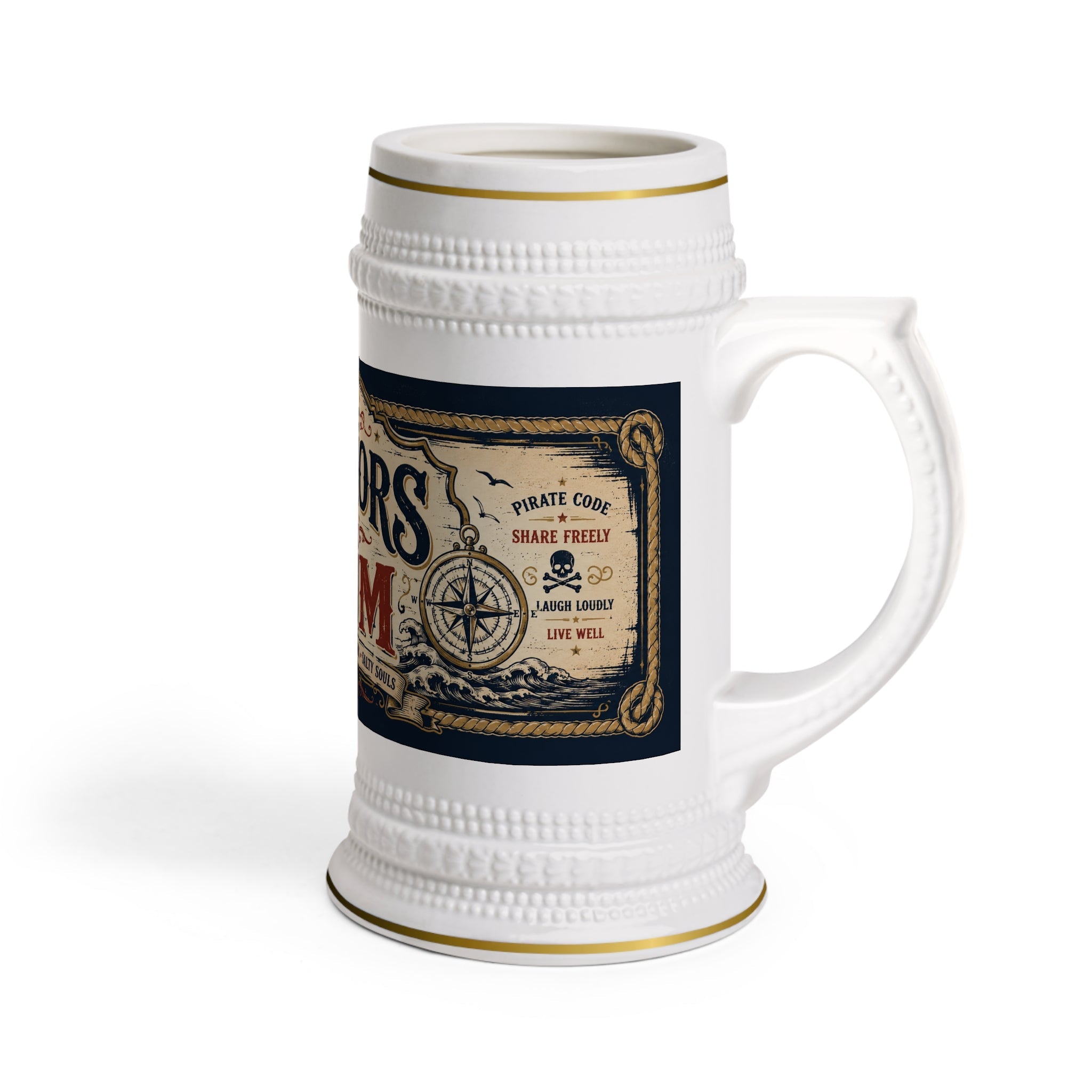 Rumors and Rum Nautical Pirate Stein Mug - 22oz Ceramic Beer Mug