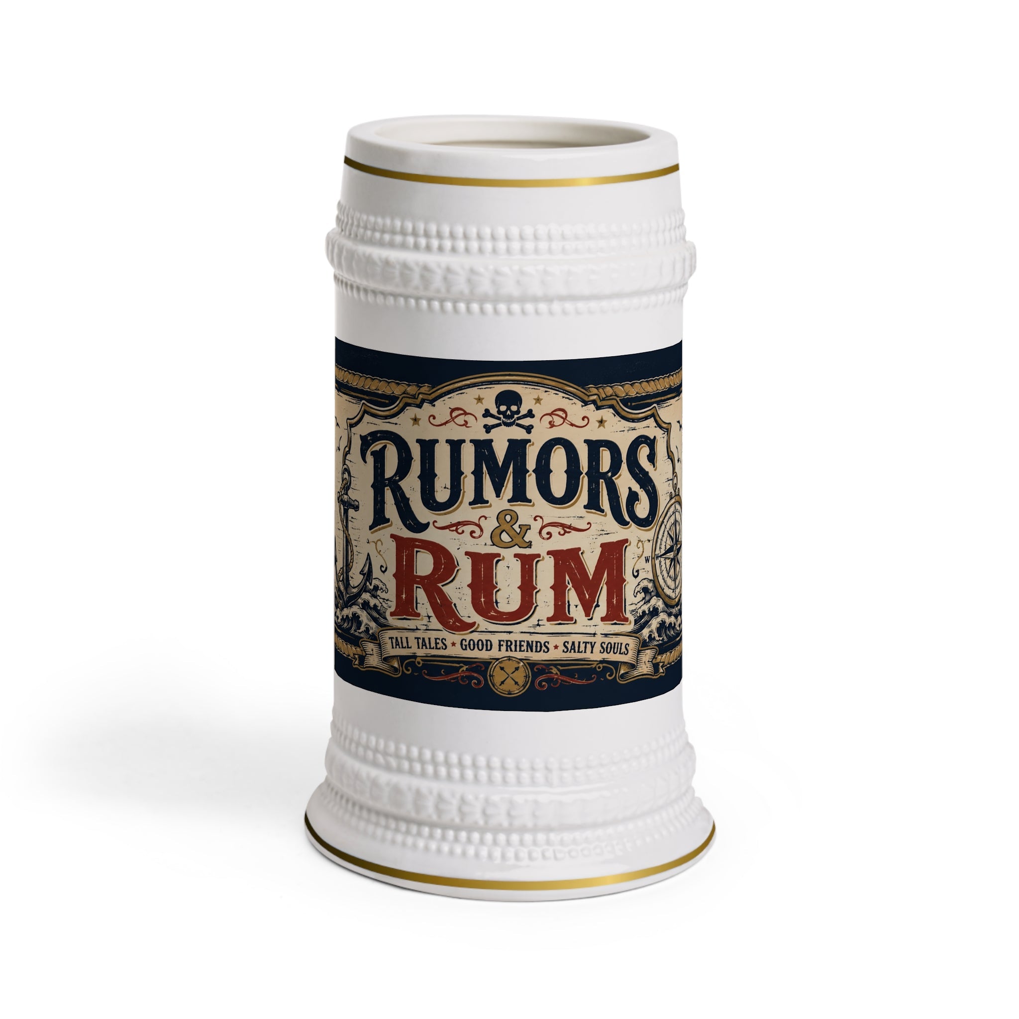 Rumors and Rum Nautical Pirate Stein Mug - 22oz Ceramic Beer Mug