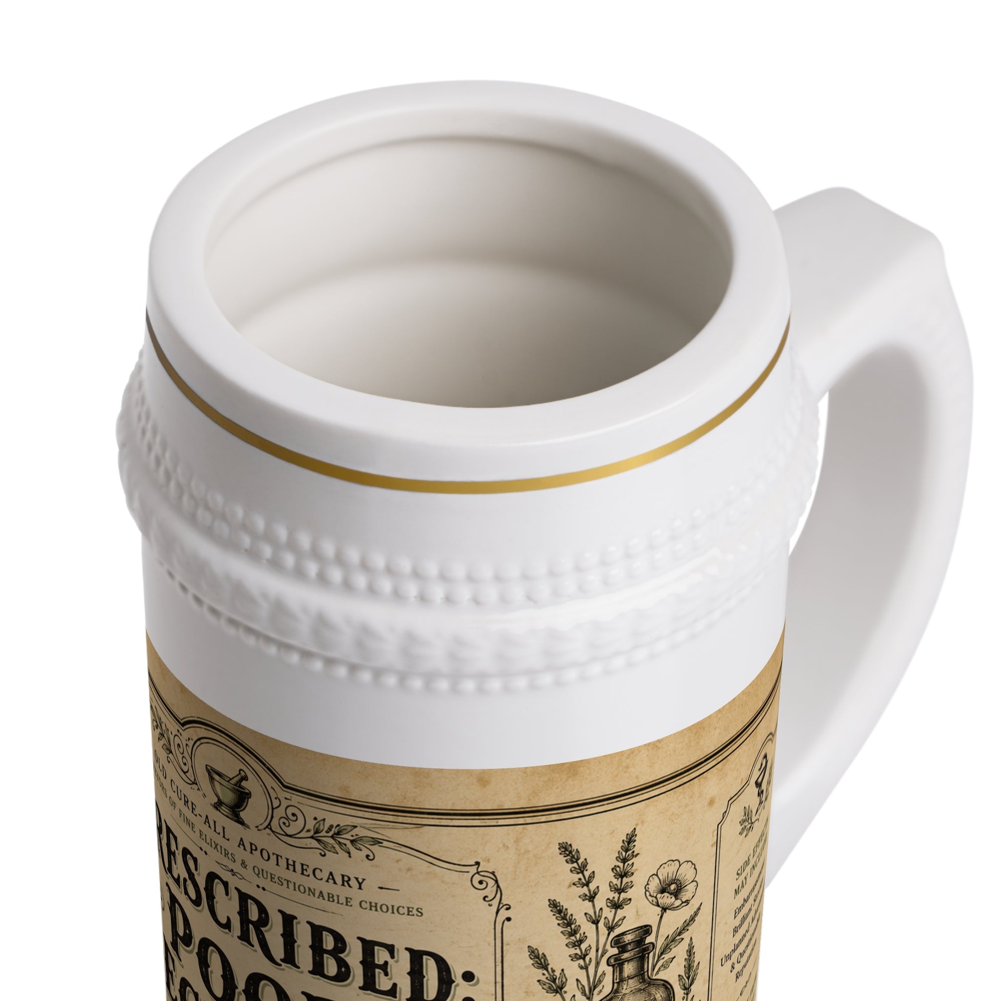 Prescribed Poor Decisions Vintage Apothecary Stein Mug - 22oz Funny Ceramic Beer Mug