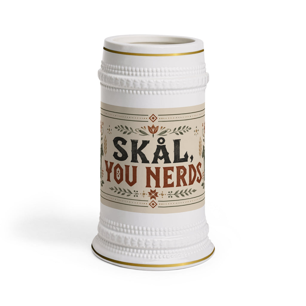 Skal You Nerds Scandinavian Folk Stein Mug - 22oz Ceramic Beer Mug