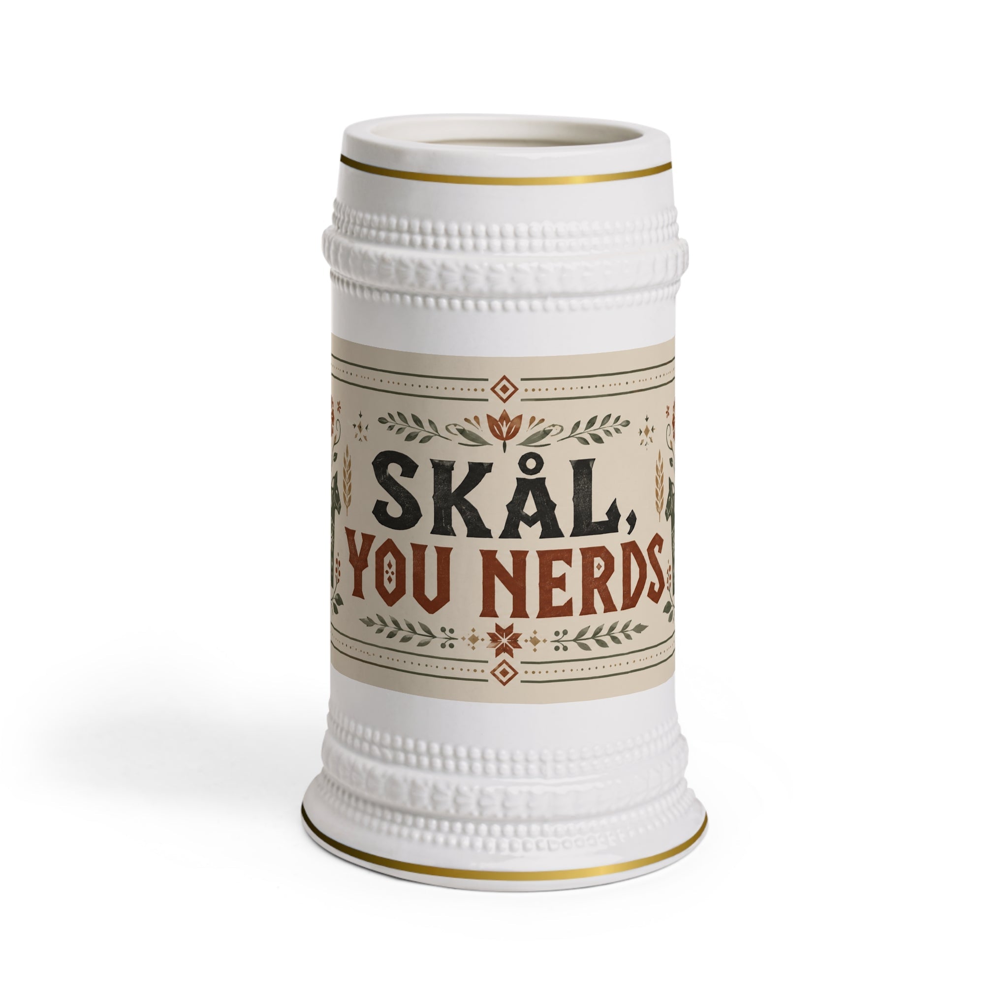 Skal You Nerds Scandinavian Folk Stein Mug - 22oz Ceramic Beer Mug
