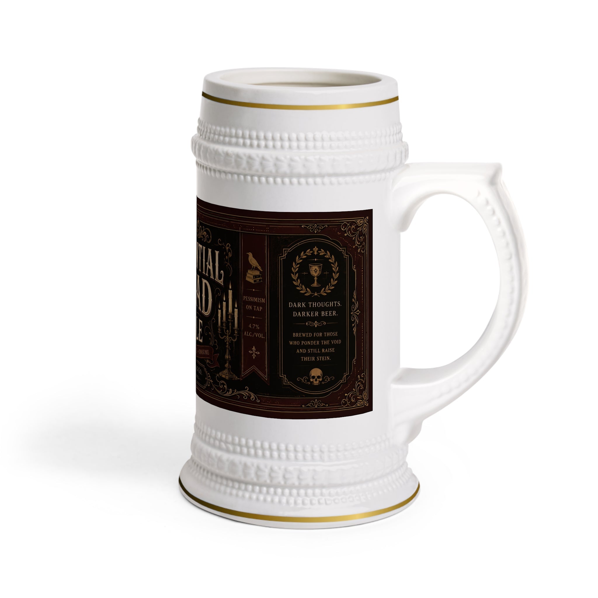 Existential Dread and Ale Dark Academia Stein Mug - 22oz Ceramic Beer Mug
