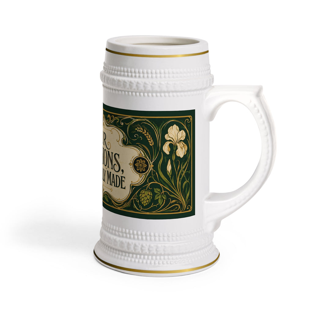 Pour Decisions Beautifully Made Art Nouveau Stein Mug - 22oz Ceramic Beer Mug
