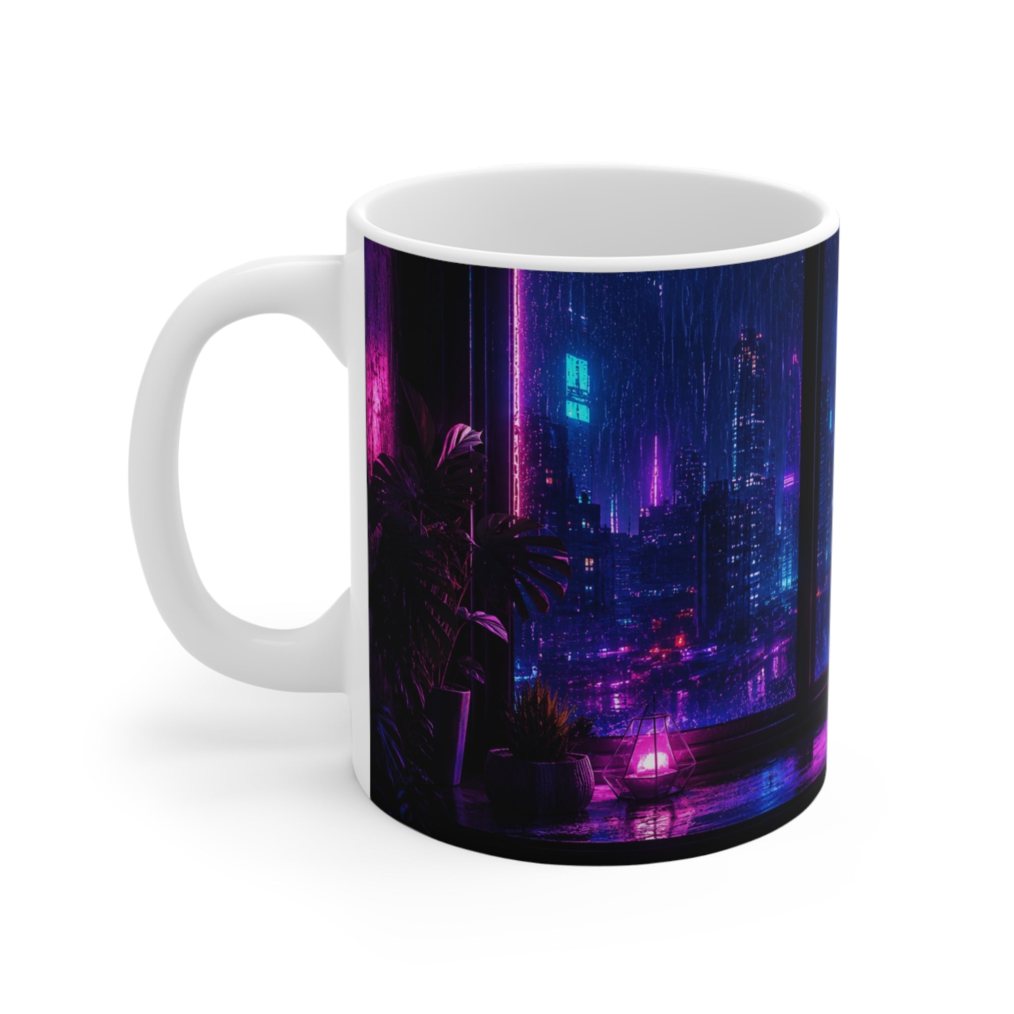 Neon Rain Retreat – Moody Aesthetic Ceramic Mug