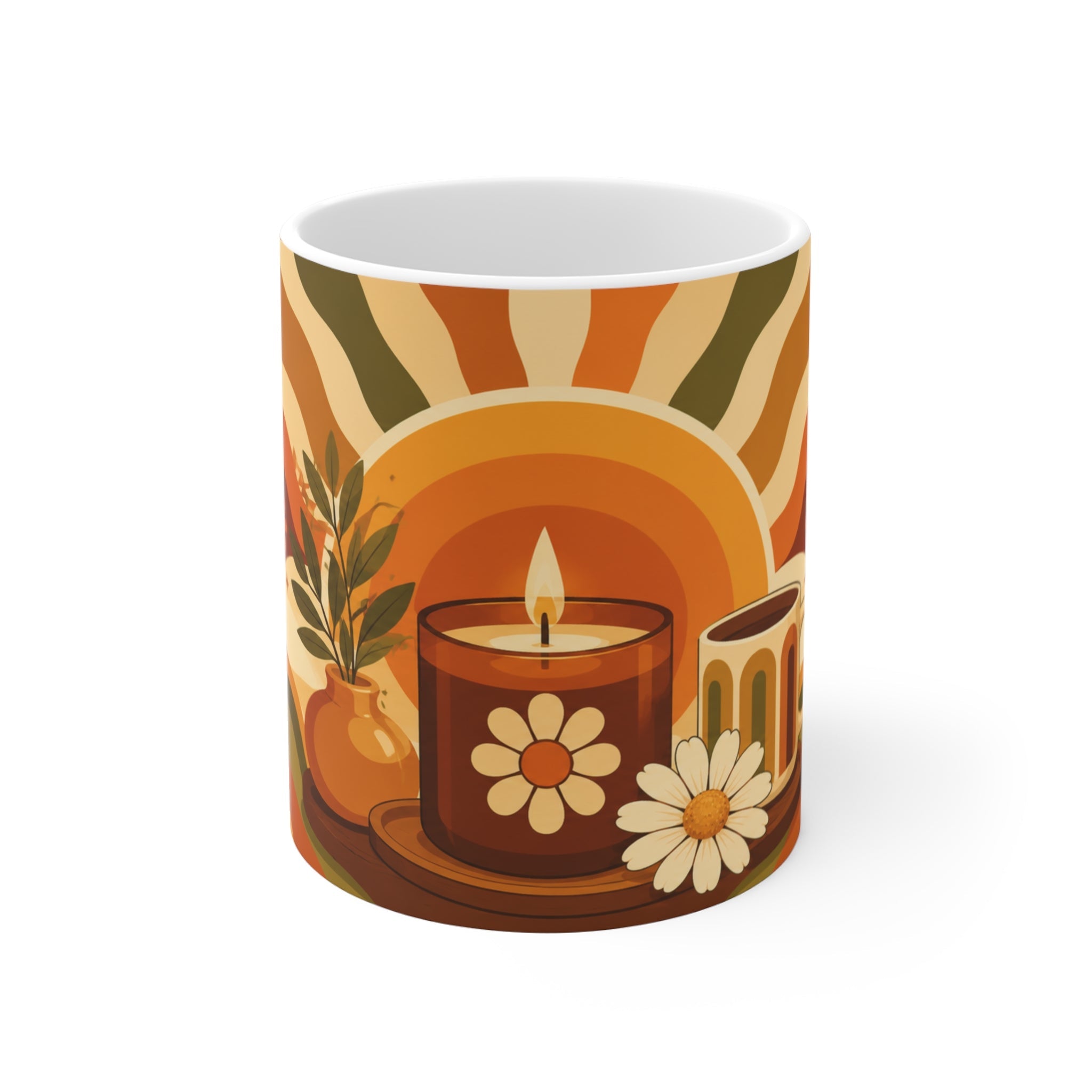 Golden Groovy Glow – Retro Aesthetic Ceramic Mug