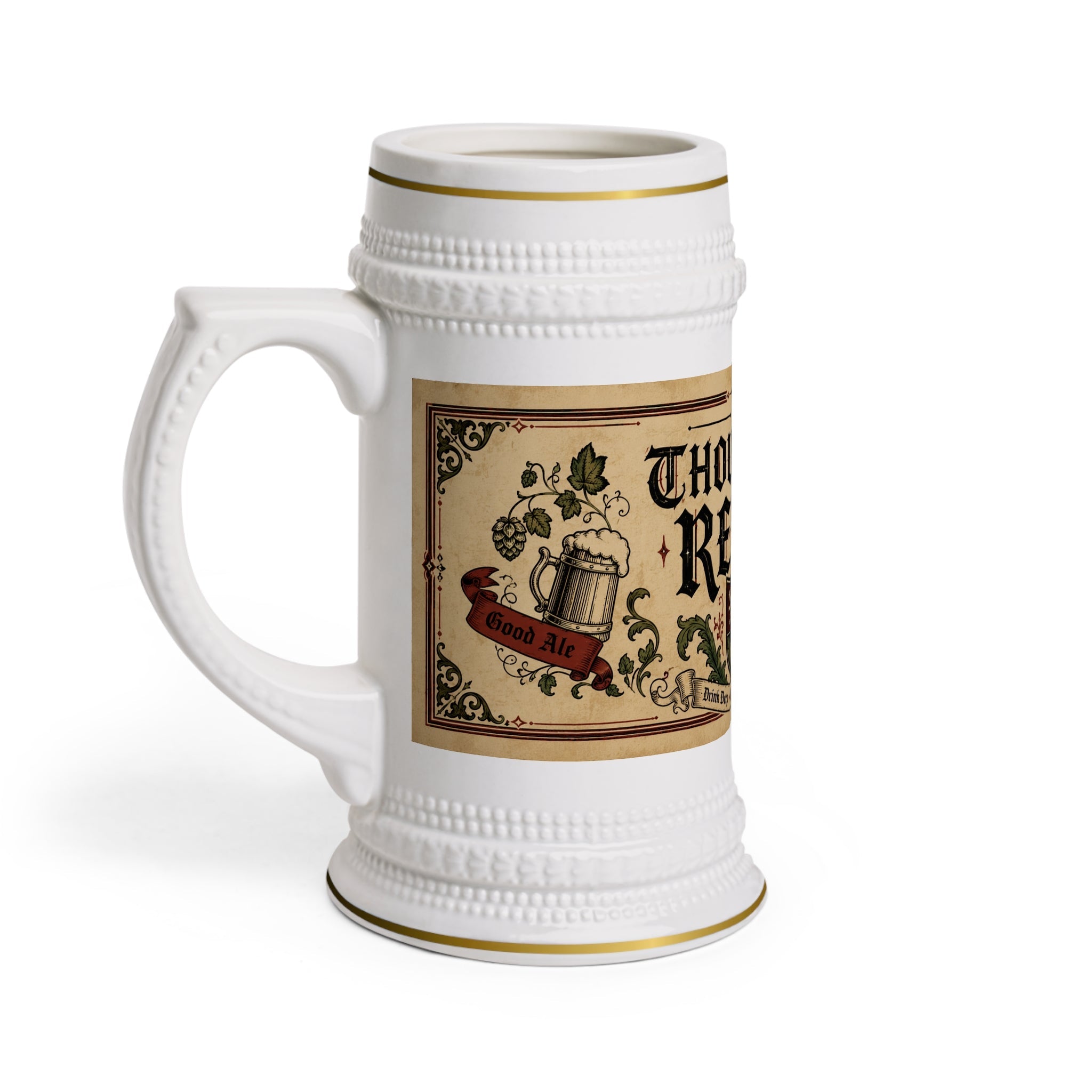 Thou Shalt Refill Medieval Tavern Stein Mug - 22oz Ceramic Beer Mug