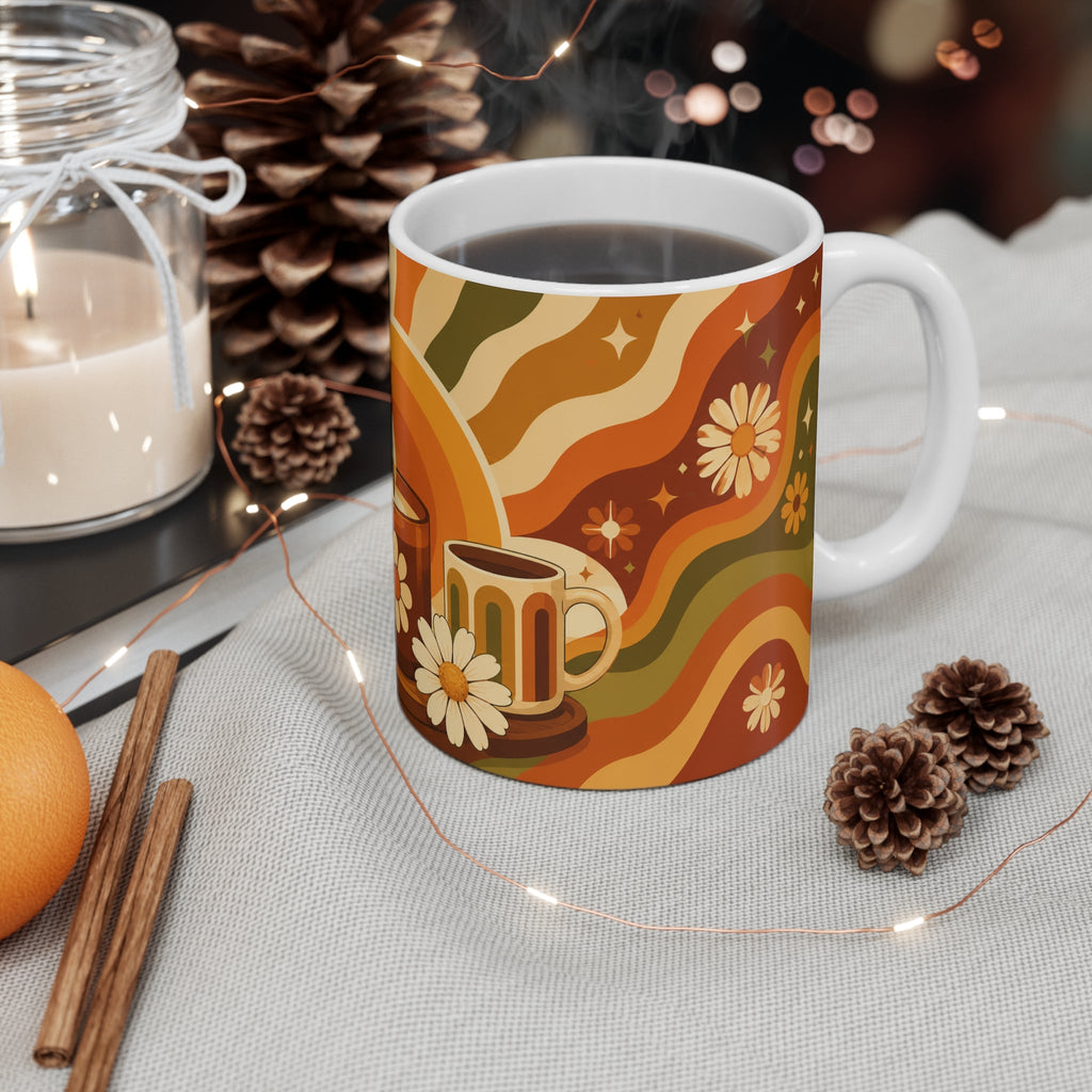 Golden Groovy Glow – Retro Aesthetic Ceramic Mug