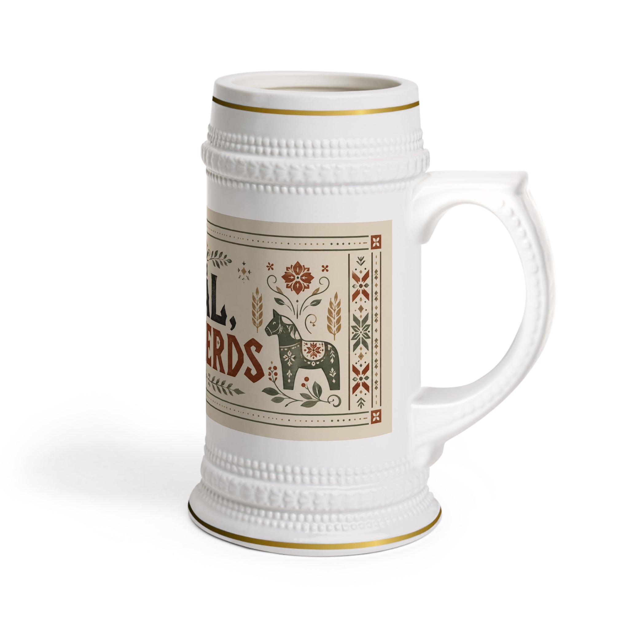 Skal You Nerds Scandinavian Folk Stein Mug - 22oz Ceramic Beer Mug