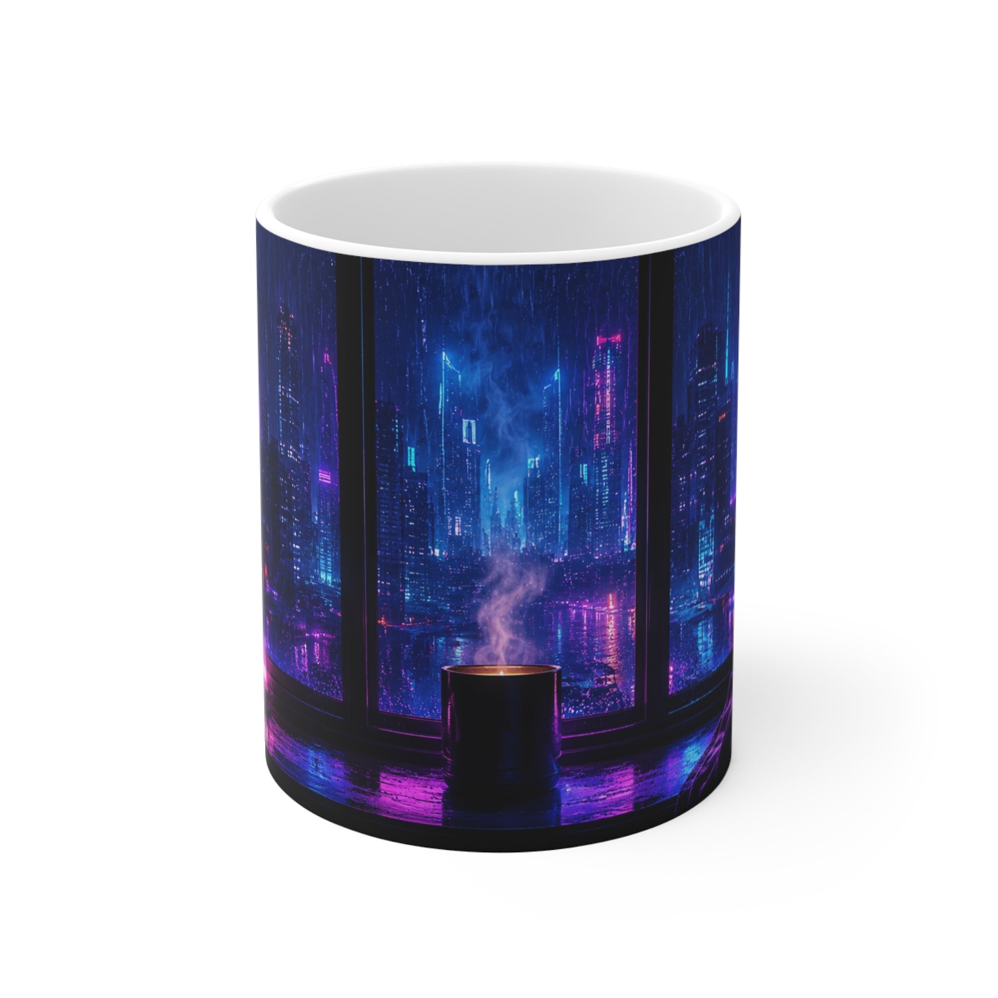 Neon Rain Retreat – Moody Aesthetic Ceramic Mug