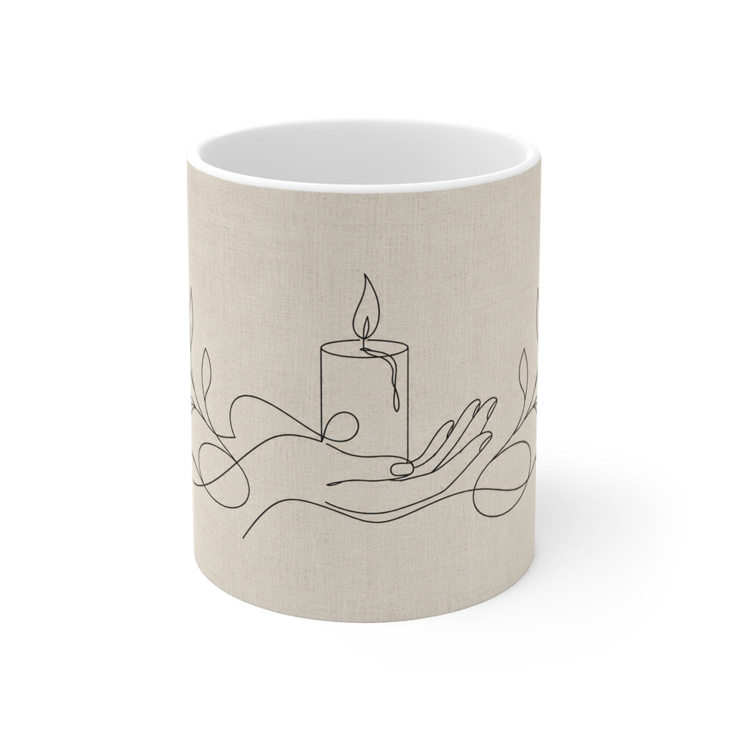 Gentle Flame Line Art – Minimalist Ceramic Mug