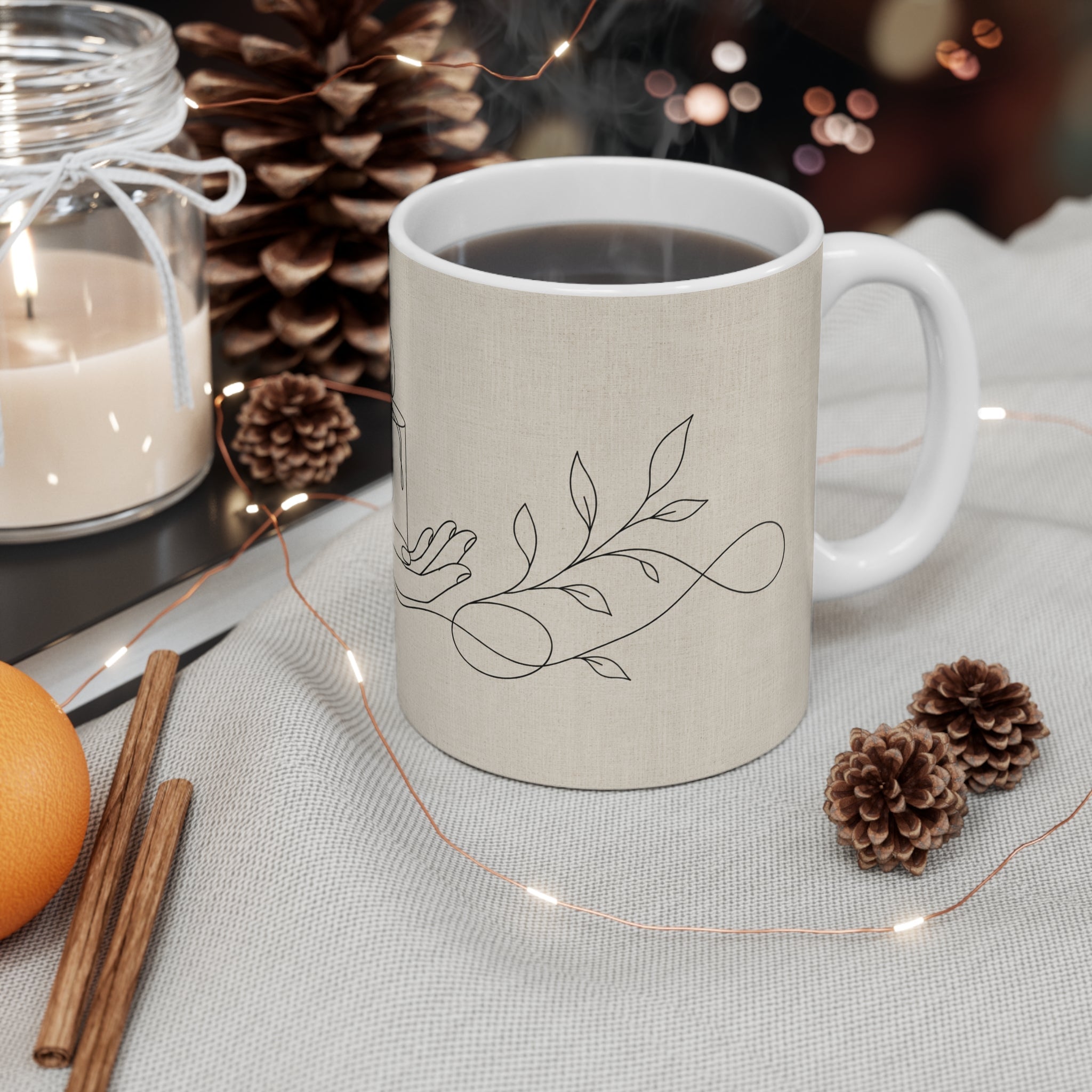 Gentle Flame Line Art – Minimalist Ceramic Mug