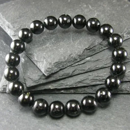 Black Tourmaline Genuine Bracelet ~ 7 Inches ~ 8mm Round Beads