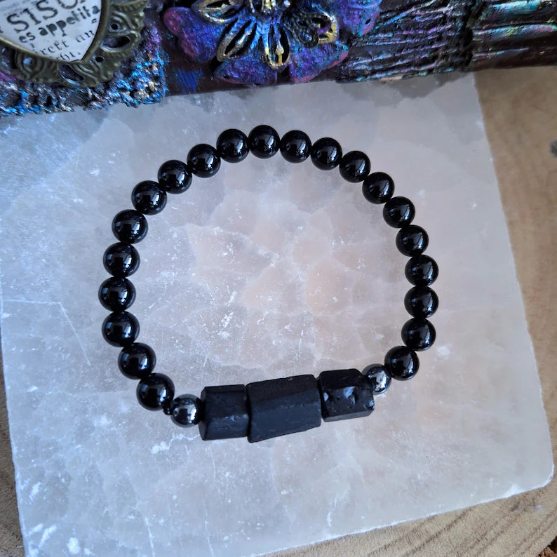 Black Tourmaline & Hematite Bracelet – Handmade Crystal Healing Jewelry