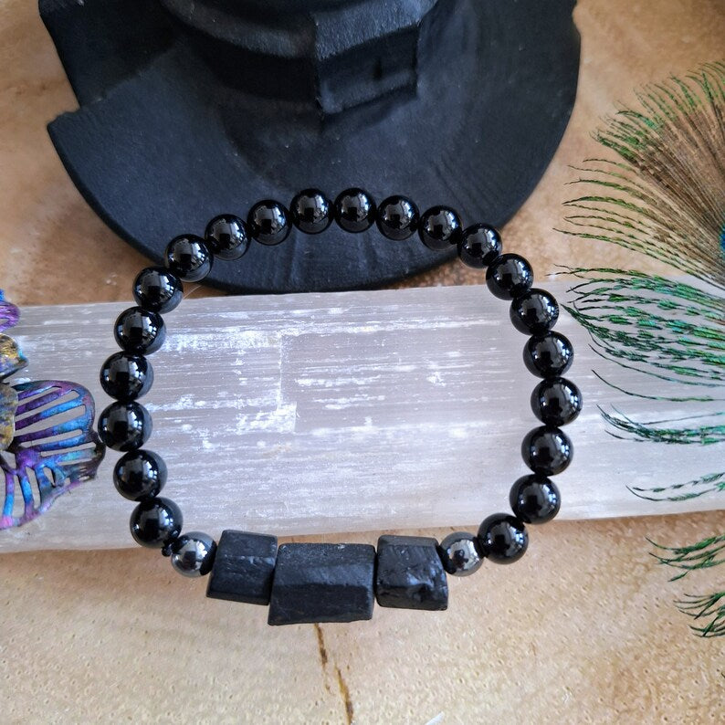 Black Tourmaline & Hematite Bracelet – Handmade Crystal Healing Jewelry