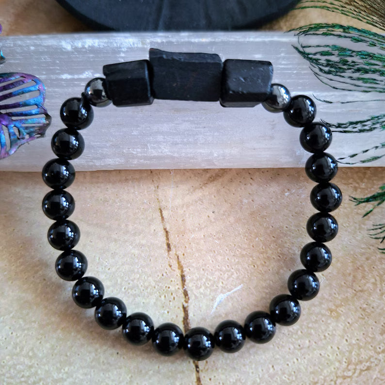 Black Tourmaline & Hematite Bracelet – Handmade Crystal Healing Jewelry