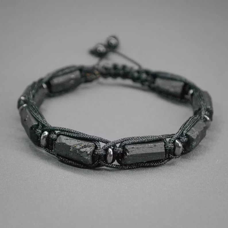 Raw black tourmaline bracelet for men and women Adjustable protection stone bracelet