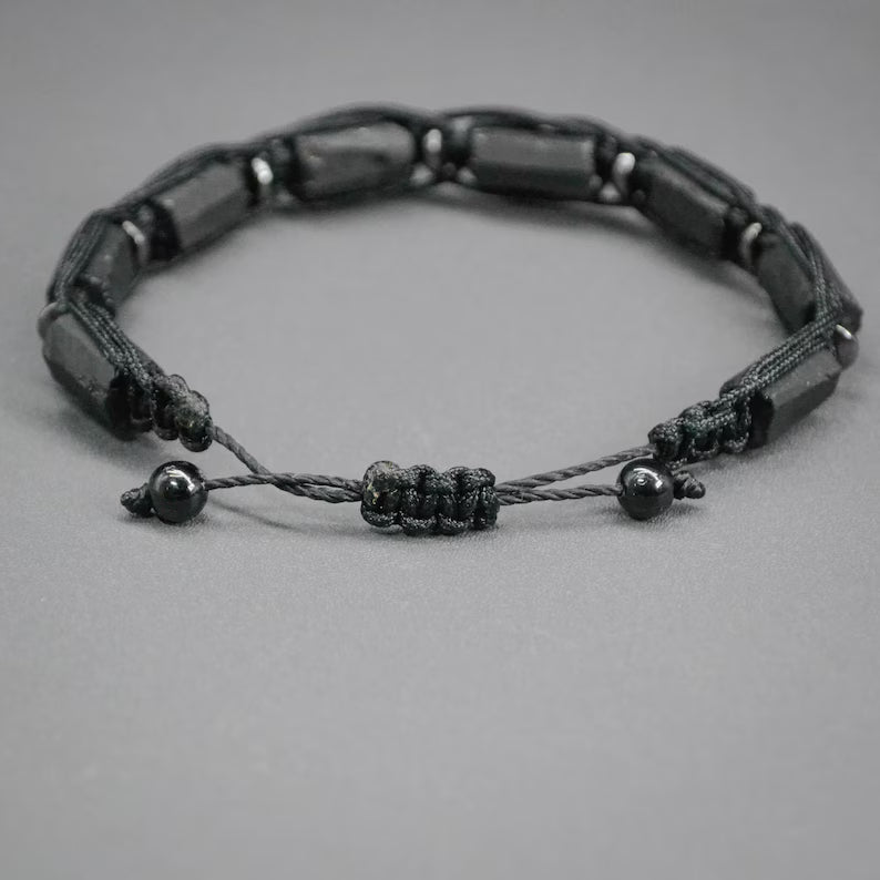 Raw black tourmaline bracelet for men and women Adjustable protection stone bracelet