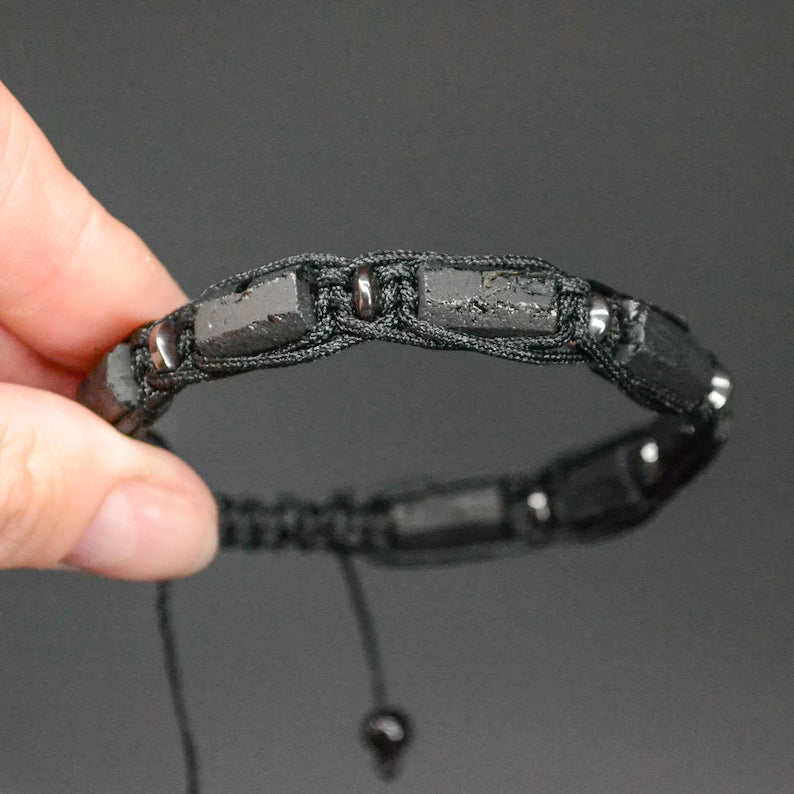 Raw black tourmaline bracelet for men and women Adjustable protection stone bracelet