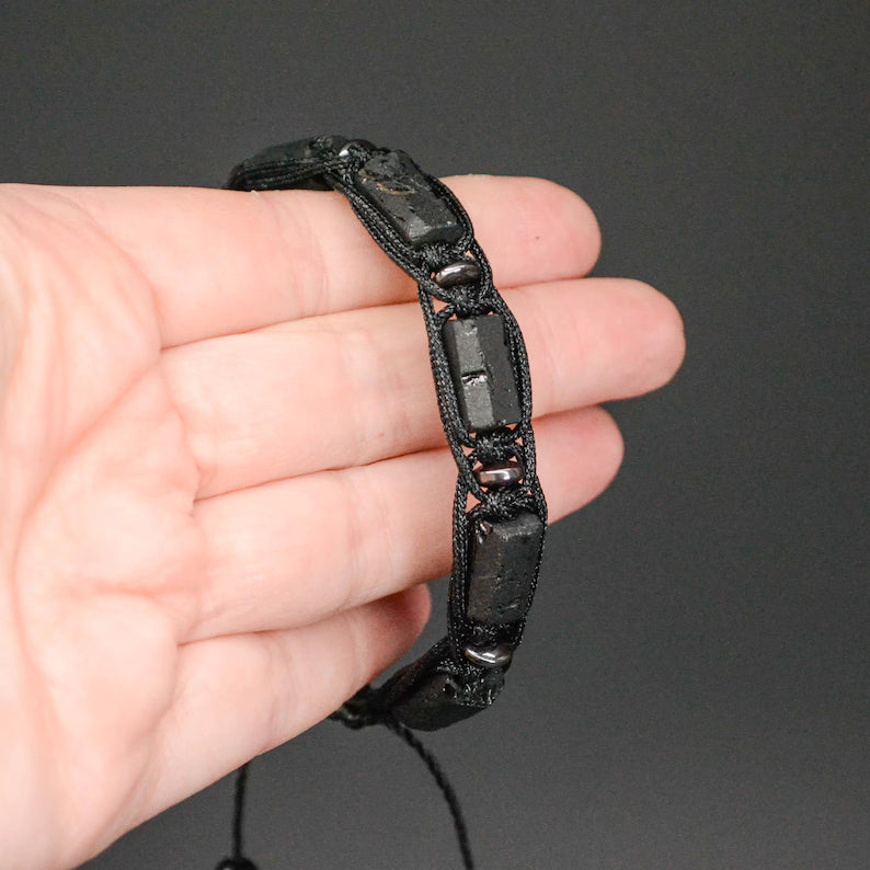 Raw black tourmaline bracelet for men and women Adjustable protection stone bracelet