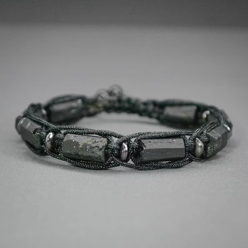 Raw black tourmaline bracelet for men and women Adjustable protection stone bracelet
