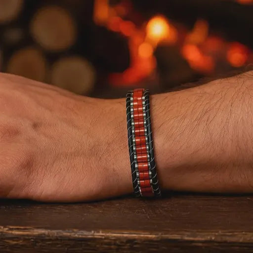 Red Jasper and Hematite Bracelet for Men – Natural Stone Protection Bracelet – Handmade Braided Jewelry – Boho Mens Bracelet - Gift - Jasper