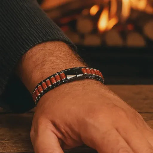 Red Jasper and Hematite Bracelet for Men – Natural Stone Protection Bracelet – Handmade Braided Jewelry – Boho Mens Bracelet - Gift - Jasper