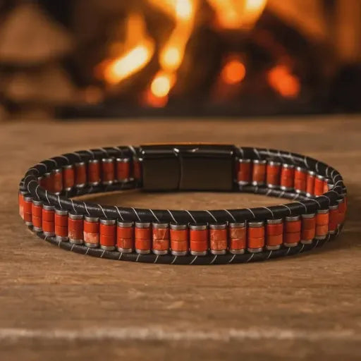 Red Jasper and Hematite Bracelet for Men – Natural Stone Protection Bracelet – Handmade Braided Jewelry – Boho Mens Bracelet - Gift - Jasper