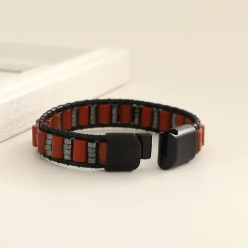 Red Jasper Bracelet for Men – Handmade Gemstone Jewelry with Hematite Accents