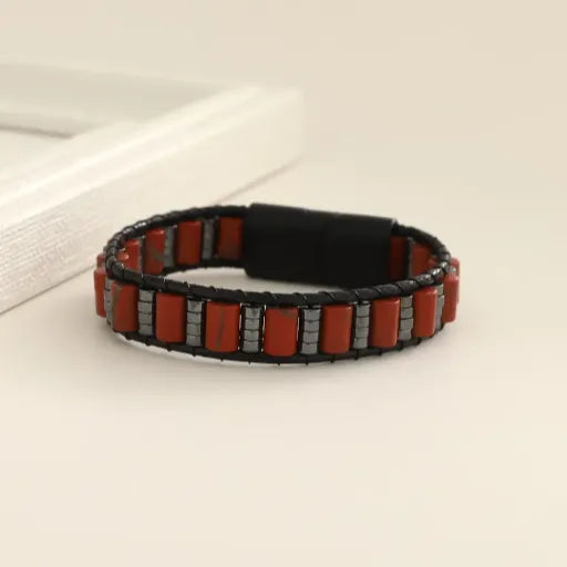 Red Jasper Bracelet for Men – Handmade Gemstone Jewelry with Hematite Accents