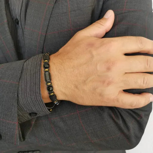 Men's Black Tourmaline, Onyx, Agate Protecting Bracelet. Grounding, Minimal. Gift for Him
