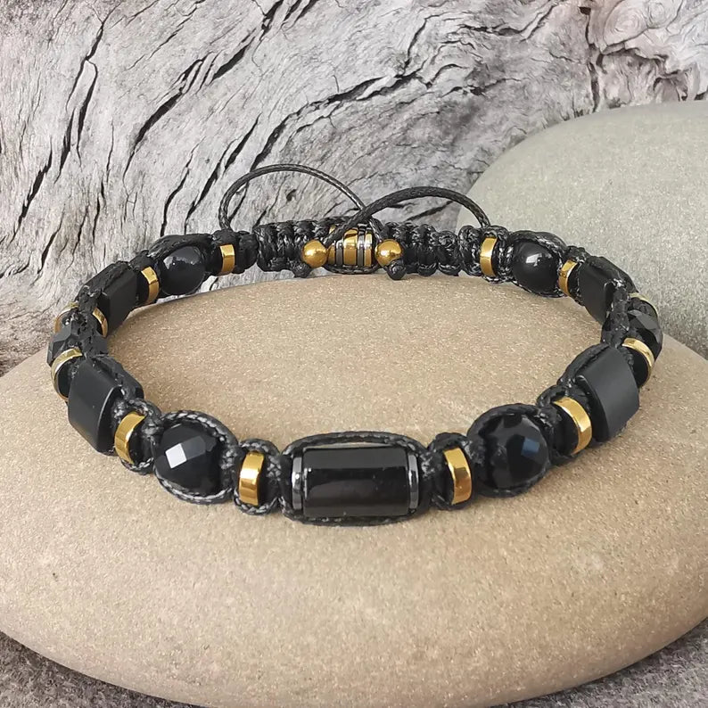 Men's Black Tourmaline, Onyx, Agate Protecting Bracelet. Grounding, Minimal. Gift for Him