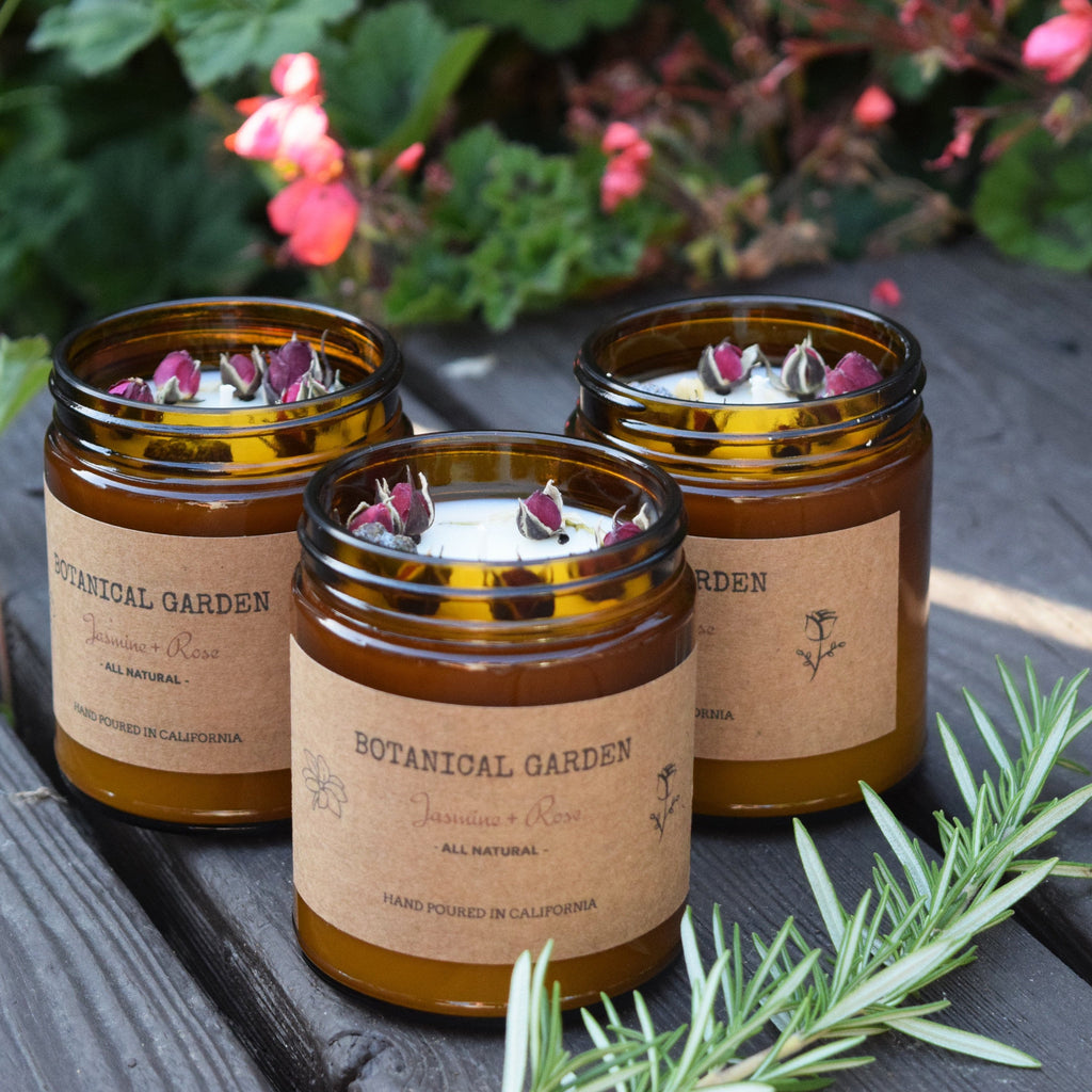 Jasmine Rose Soy Candle with Dried Flowers