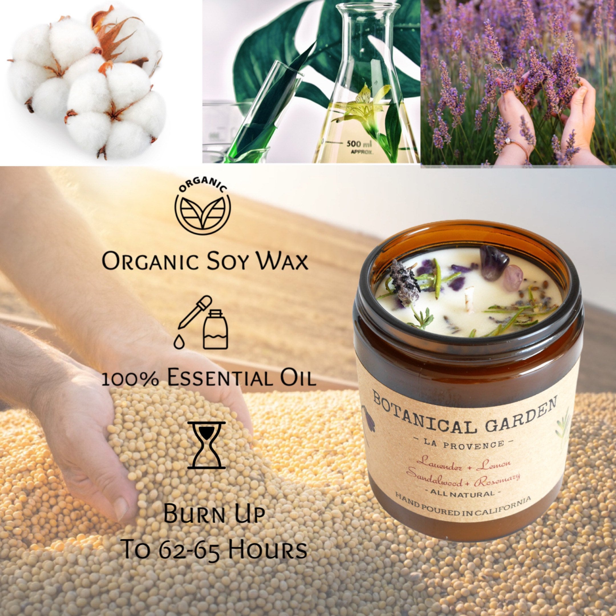 Lavender Rosemary Soy Candle with Dried Flowers