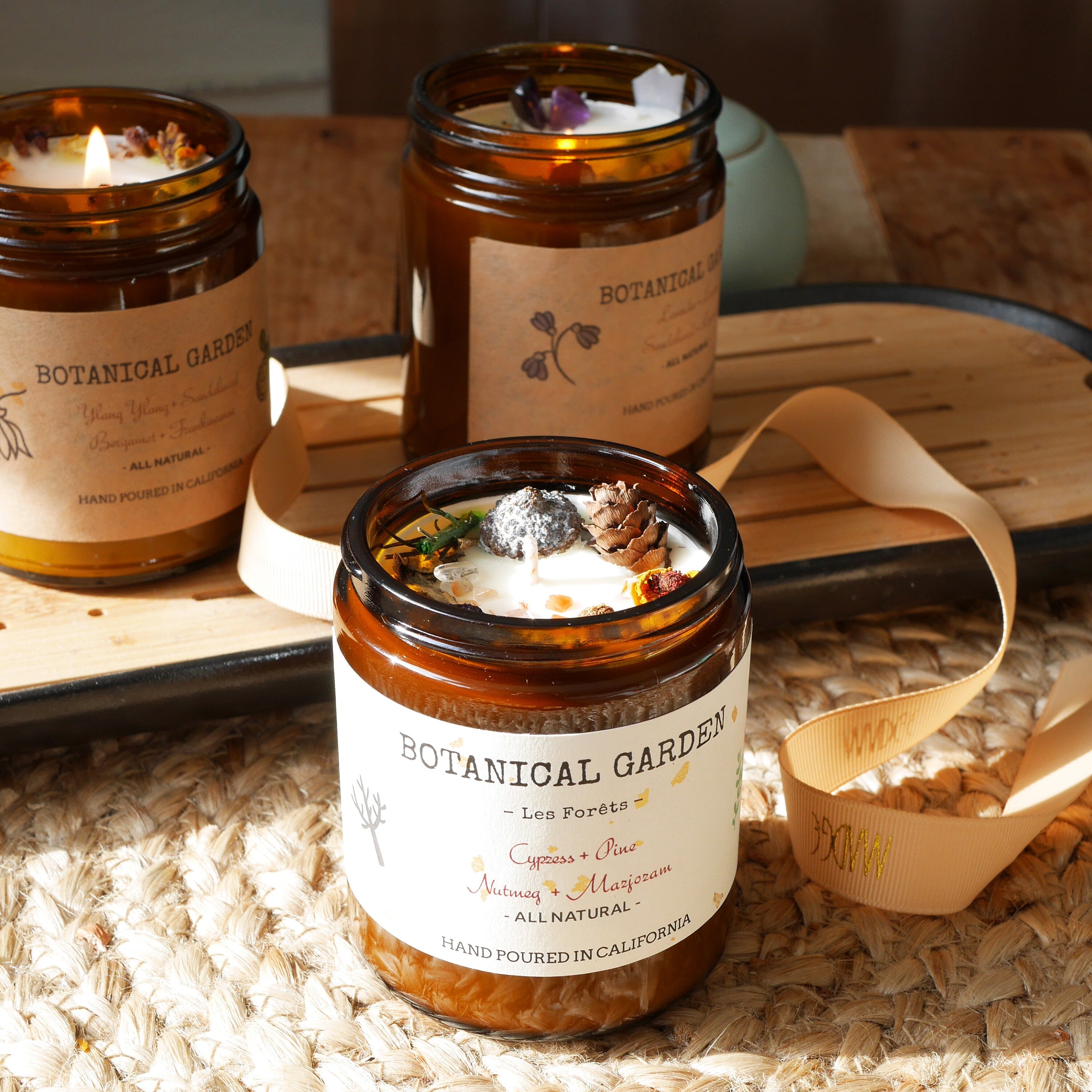 Cypress Pine Soy Candle with Dried Flowers