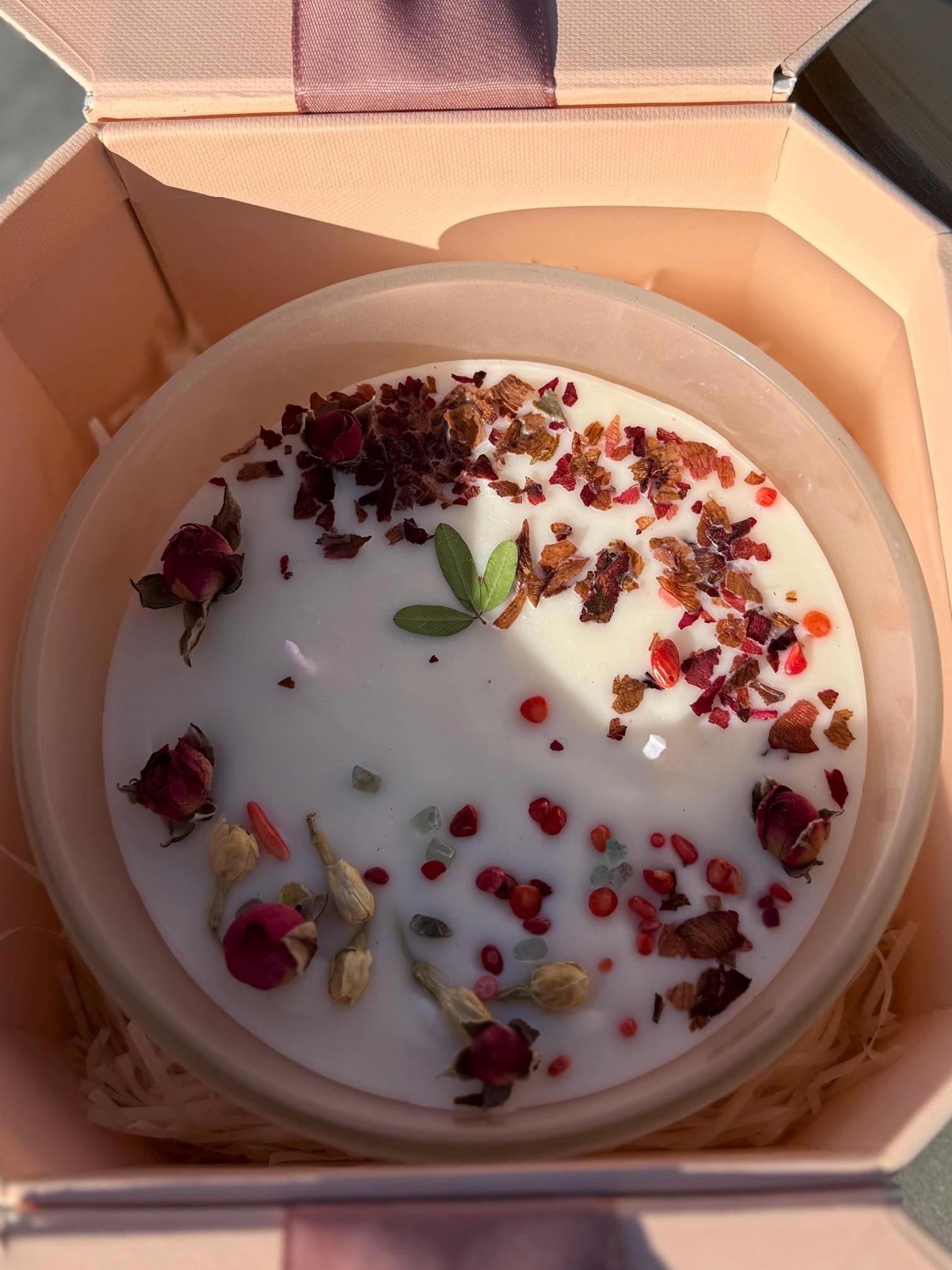 Jasmine Rose Soy Candle with Dried Flowers – Large 16oz