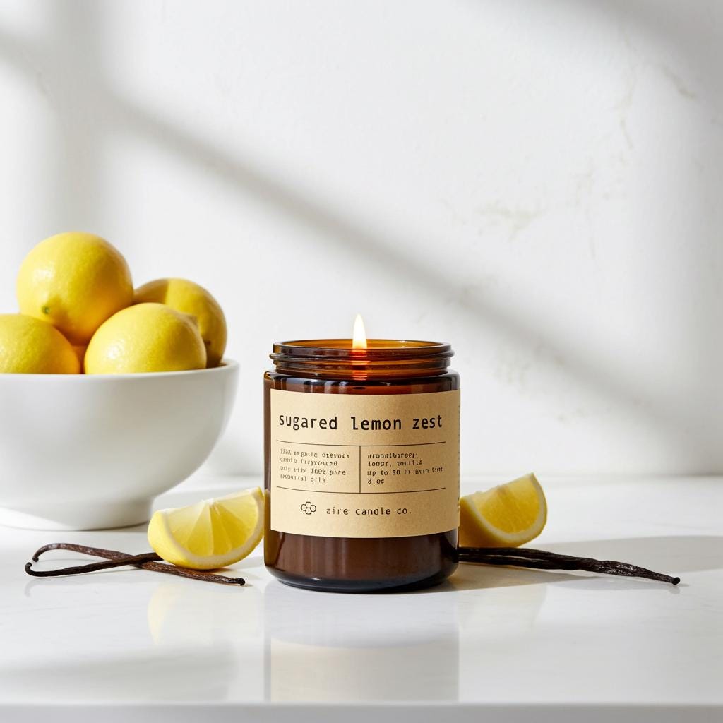Sugared Lemon Zest Beeswax Candle: Essential Oil Scented, Non-toxic, All Natural