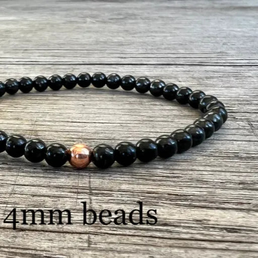 Genuine Russian Shungite + Natural Untreated Copper, Choose 4mm/6mm/8mm/10mm Beads, EMF Shield, Protection, Purifying, Stimulate Energy Flow