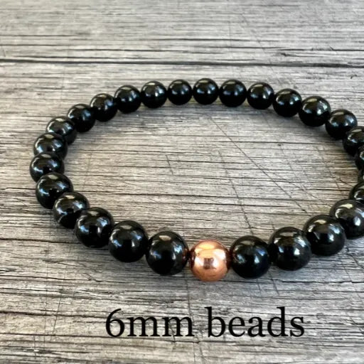 Genuine Russian Shungite + Natural Untreated Copper, Choose 4mm/6mm/8mm/10mm Beads, EMF Shield, Protection, Purifying, Stimulate Energy Flow