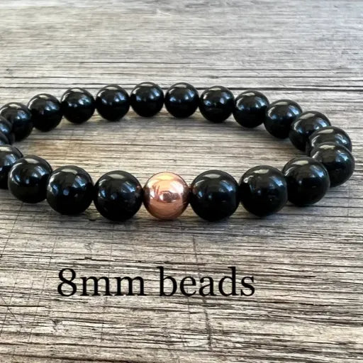 Genuine Russian Shungite + Natural Untreated Copper, Choose 4mm/6mm/8mm/10mm Beads, EMF Shield, Protection, Purifying, Stimulate Energy Flow