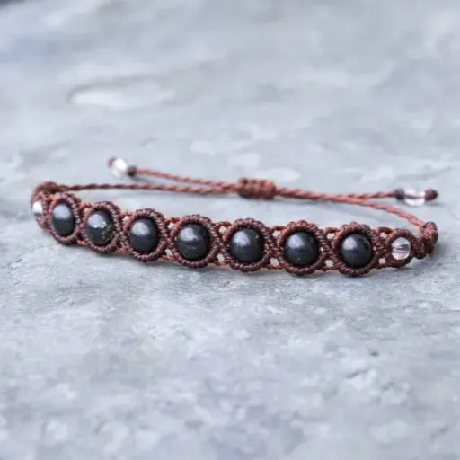 Shungite Bracelet for Protection – Genuine Black Shungite Gemstone, Grounding Energy, Boho Macrame Jewelry Gift