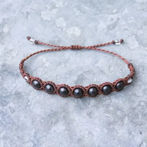 Shungite Bracelet for Protection – Genuine Black Shungite Gemstone, Grounding Energy, Boho Macrame Jewelry Gift