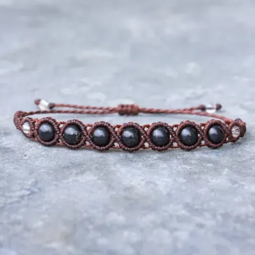 Shungite Bracelet for Protection – Genuine Black Shungite Gemstone, Grounding Energy, Boho Macrame Jewelry Gift